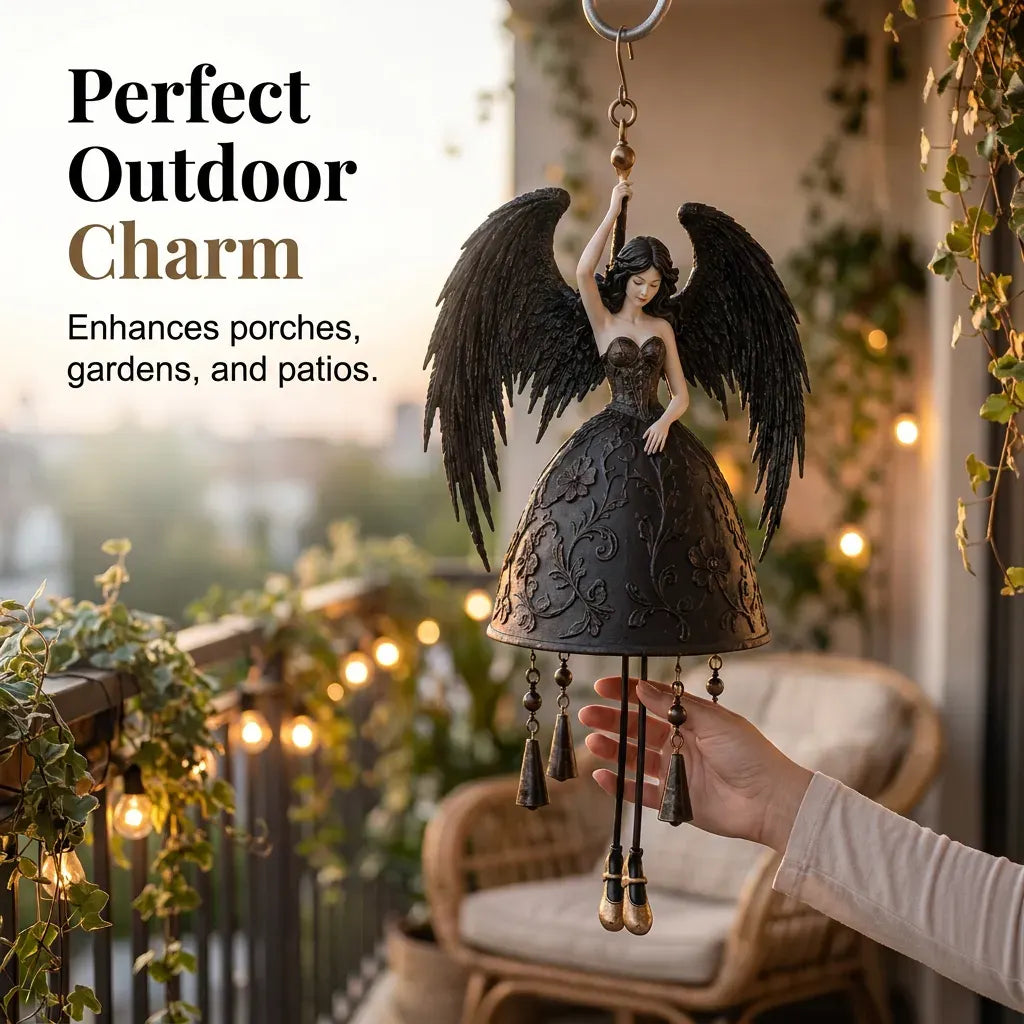 🖤 Dark Angel Gothic Wind Chime – Enchanting Outdoor Garden Hanging Decor