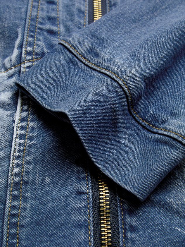 Casual Pockets Plain Crew Neck Denim Jacket