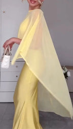 Satin Slip Maxi Dress & Sheer Cape Shrug Co‐Ord Set