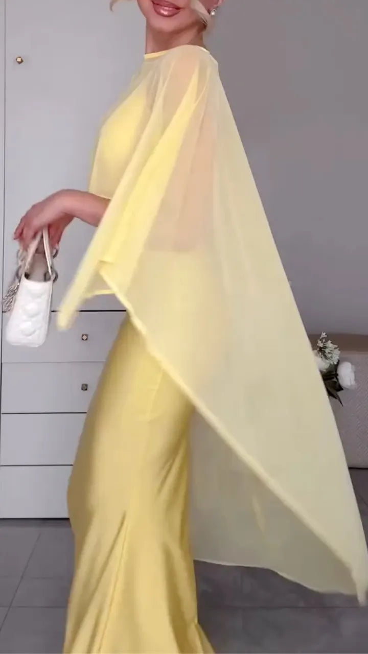 Satin Slip Maxi Dress & Sheer Cape Shrug Co‐Ord Set