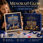 🕎 Premium 3D Pearl Hanukkah Art Kit | Luxury Flocked Canvas with Scratch-Resistant Non-Fading Acrylic Resin Pearls & Faceted Drills DIY Festival of Lights Decor 💙✨
