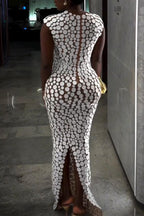 Women's Wedding Dress Classic Polka dots Back Slit Round Neck Slim Fit Elegant Maxi Dress