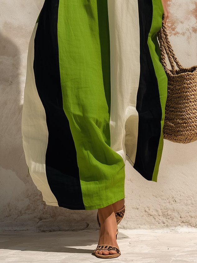 Casual Color Block Printing Spaghetti Maxi Dress