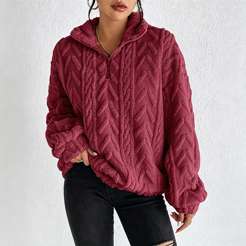 ⏳LAST DAY SALE ONLY￡17.99!!🌿Women's Warm Quarter Zip Cable Knit Sweatshirt