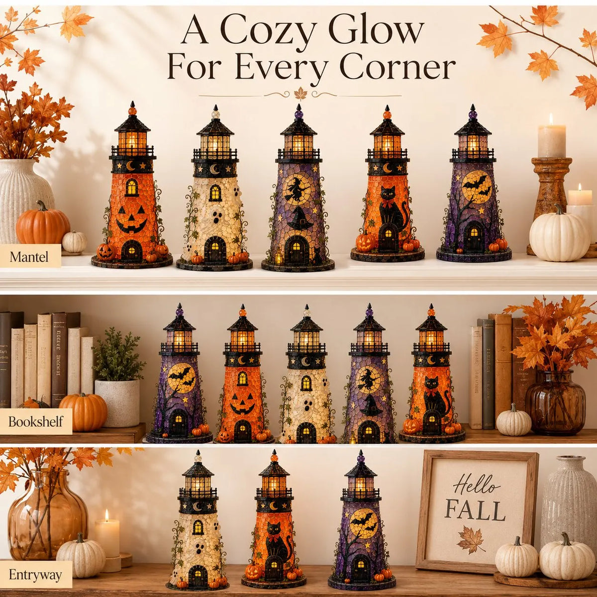 🎃 Beginner-Friendly Lighted Halloween Lighthouse DIY Kit – Sea Glass-Style Mosaic Collection
