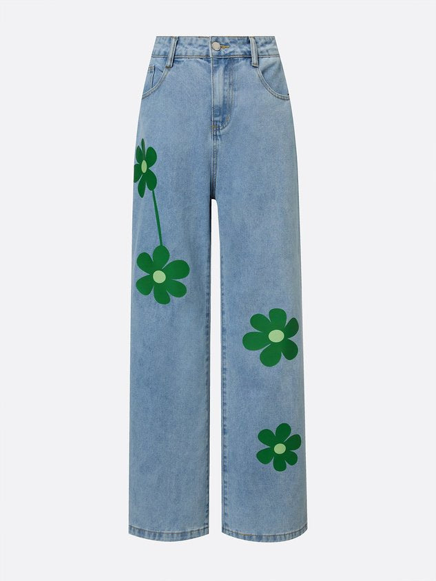 Denim Floral Casual Jeans