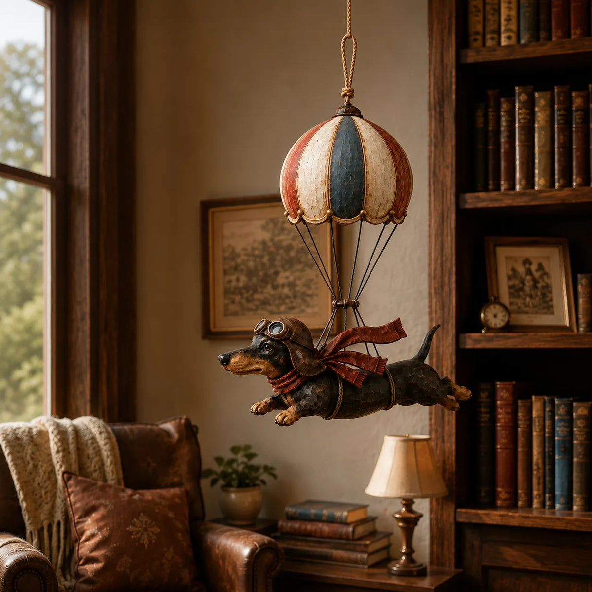 Vintage Flying Dachshund Hot Air Balloon Decor 🐶 – Handmade Retro Dog Ornament