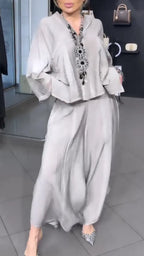 Women's V-Neck Loose Asymmetrical Two-Piece Set