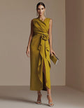 Solid Color Irregular 3D Flower Midi Dress