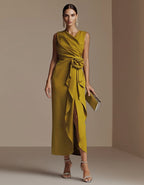 Solid Color Irregular 3D Flower Midi Dress
