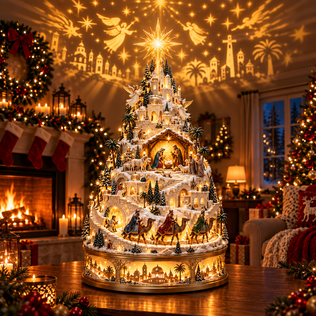 🌟 Illuminated Nativity Village Tree – Lighted Christian Christmas Centerpiece ✨