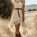 Romantic Bohemian Lace Trim Sleeveless Midi Dress
