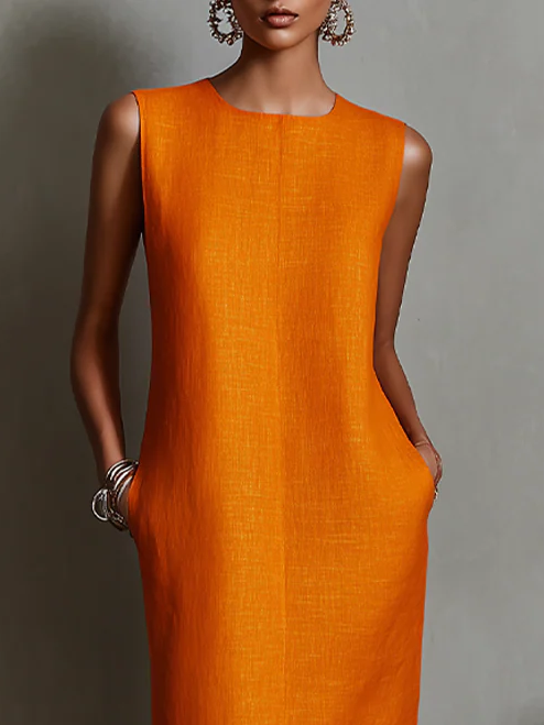 Casual Solid Tailored Sleeveless Midi Dress