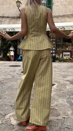 Stripe Peplum Top & Wide Leg Pants Co‐Ord