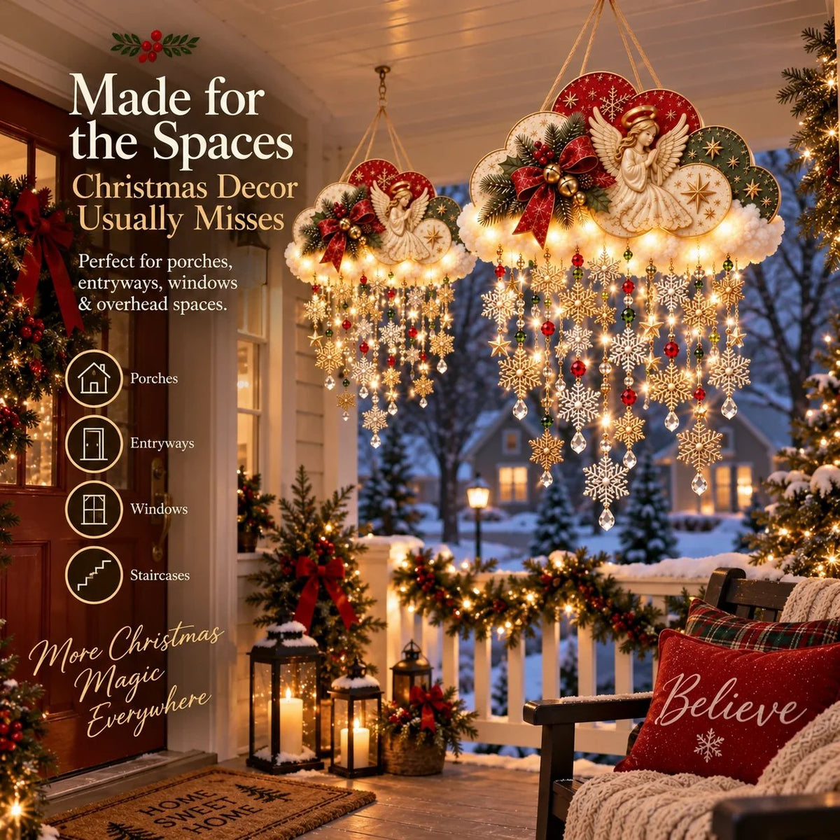 Angelic Christmas Snowfall Cloud – Lighted Hanging Holiday Decor☁️