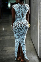 Women's Wedding Dress Classic Polka dots Back Slit Round Neck Slim Fit Elegant Maxi Dress