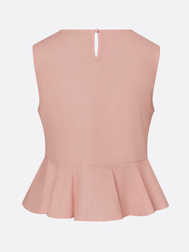 Cotton Casual Solid Relaxed Plain Peplum Sleeveless Blouse
