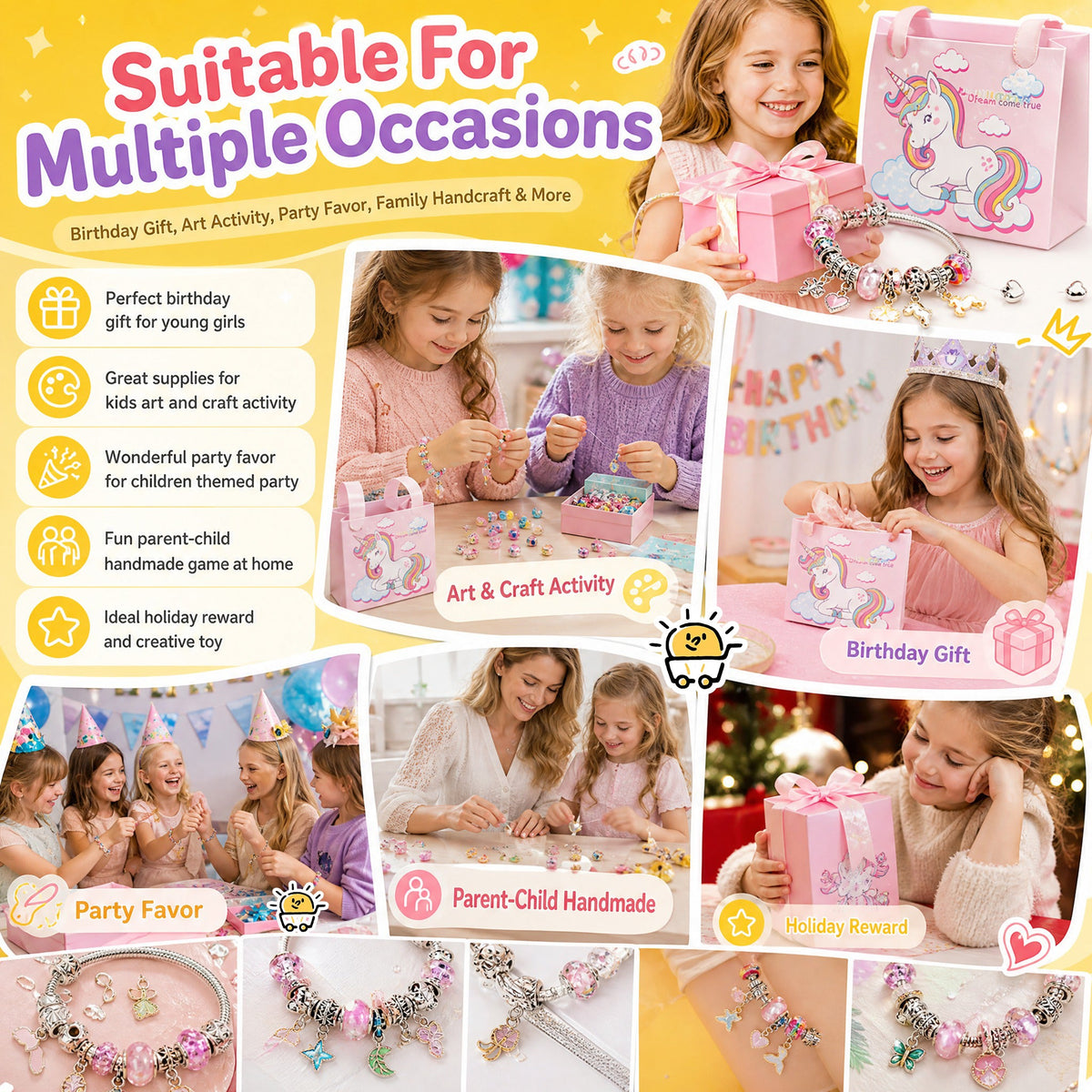 🎁LAST DAY SALE ONLY￡9.99!!💞50K+ SOLD! 📿Kids DIY Charm Bracelet Making Kit💎