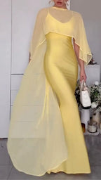 Satin Slip Maxi Dress & Sheer Cape Shrug Co‐Ord Set