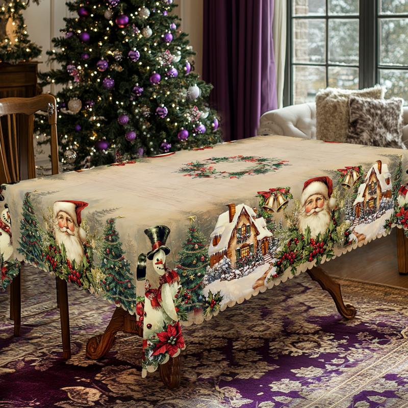 🎄 Jolly Santa & Reindeer Christmas Tablecloth🧼Festive, Family-Ready & Machine Washable! 🎁