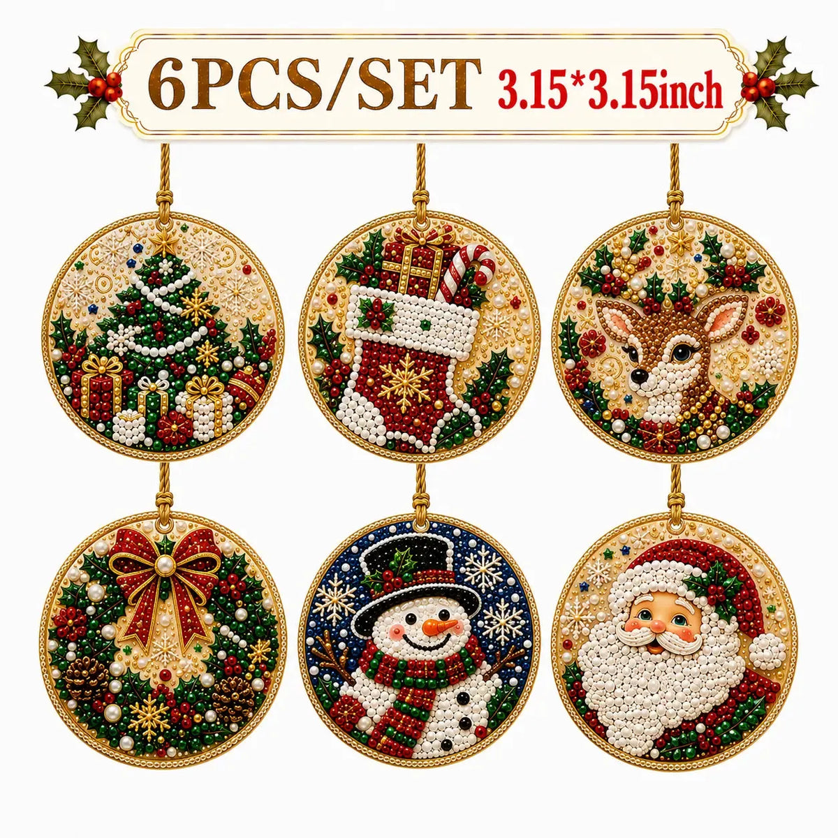 6Pcs/12Pcs Christmas DIY Diamond Painting Ornaments Kit, Xmas Tree Hanging Pendant🎄