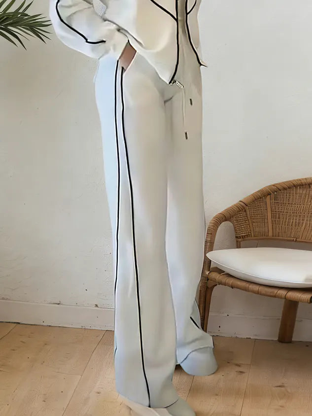 Casual High Waist Wide Leg Pants Color Block H-Line Daily Trousers