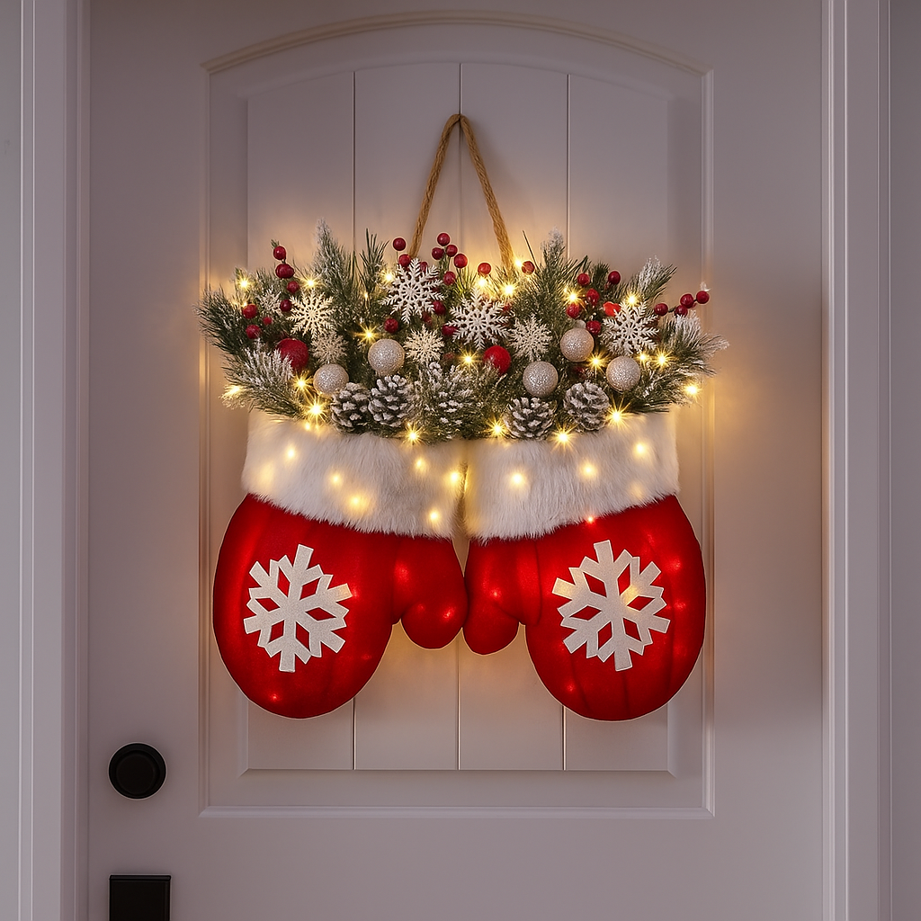 Twinkling Christmas Mitten Wreath