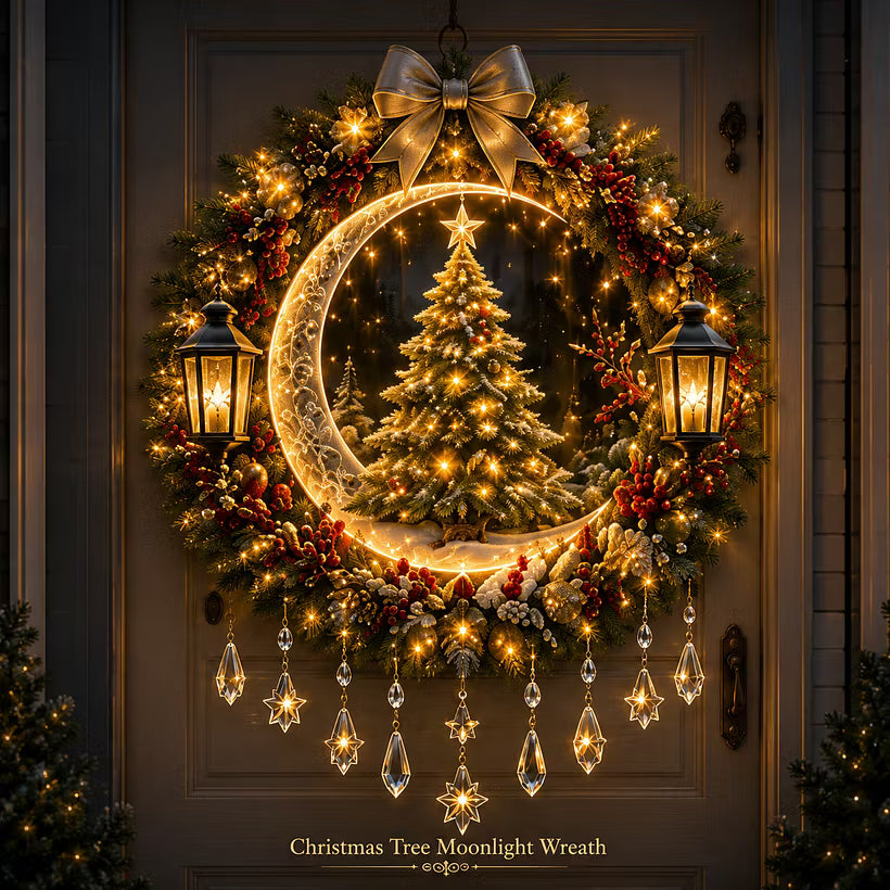 👼 Moonlit Wreath Collection – Lighted Holiday Door Decor 🎄