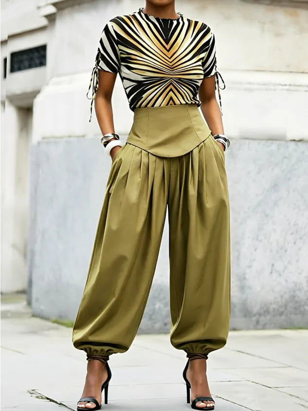 Casual Abstract Graphic Stand Collar T-shirt