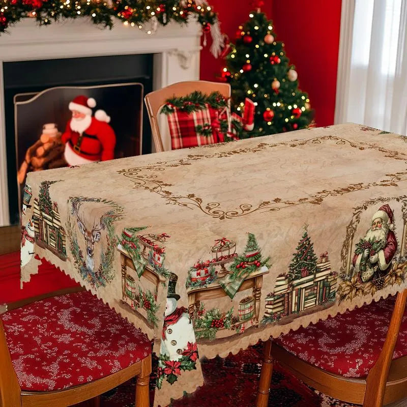 🎄 Jolly Santa & Reindeer Christmas Tablecloth🧼Festive, Family-Ready & Machine Washable! 🎁