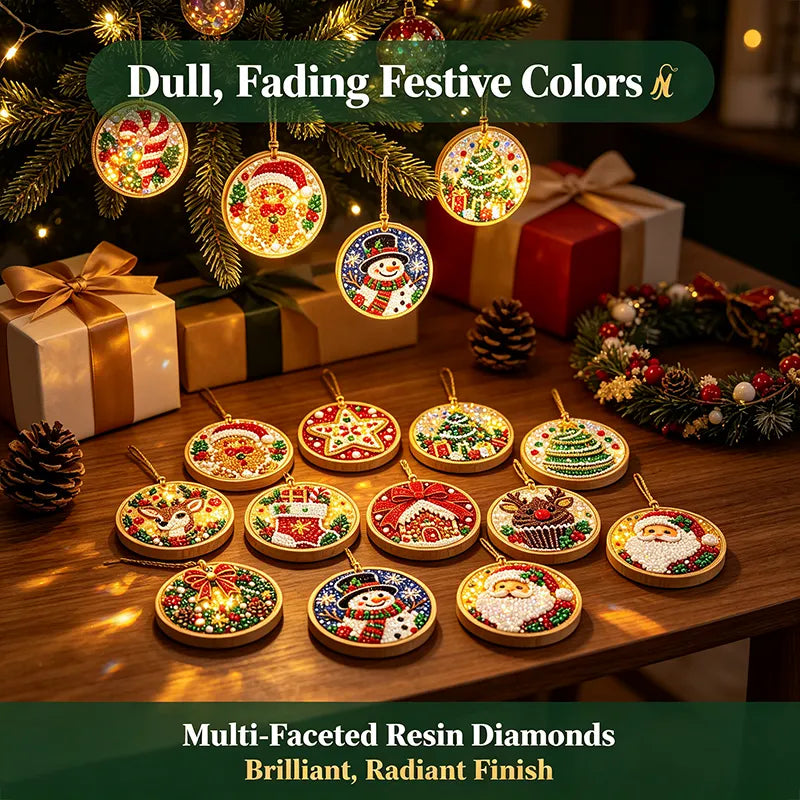 6Pcs/12Pcs Christmas DIY Diamond Painting Ornaments Kit, Xmas Tree Hanging Pendant🎄