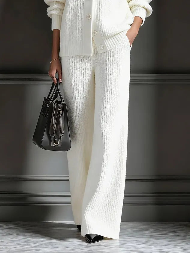 Casual Plain Sweater Wide Leg Pants
