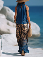 Casual Solid Sleeveless A-Line Halter Top