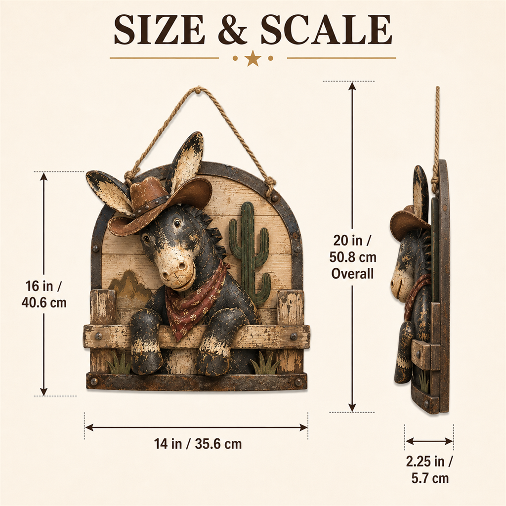 🌵 Rustic Cowboy Donkey Wall Hanging – Western Farmhouse Décor & Country Keepsake