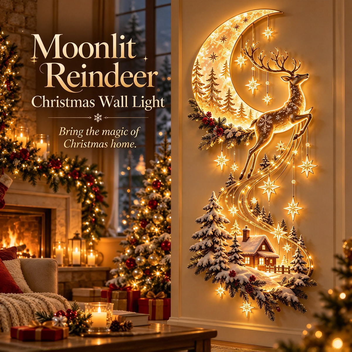 🌙 Moonlit Reindeer – Christmas Wall Light 🦌