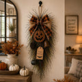 🎃🍂 Rustic Halloween Pumpkin Door Swag – Plaid Bow & Bell Hanging Décor