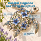 🐢 Sea Turtle Wall Sculpture — Enameled Floral Coastal Art with Textured Metal Scales