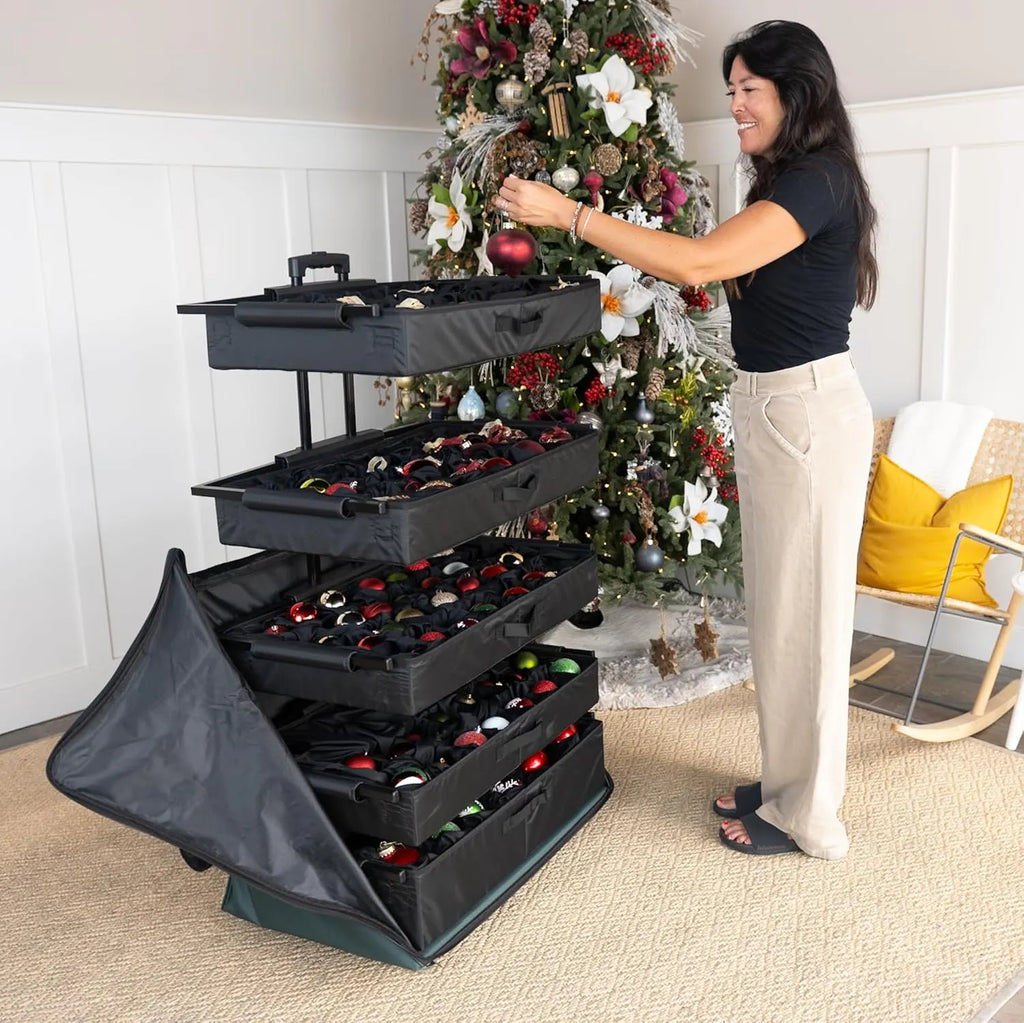 🎄✨ 120-Piece Christmas Ornament Storage Box – 5 Removable Trays & Adjustable Dividers