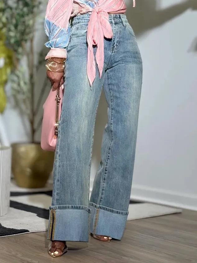 Casual Plain Distressing Jeans