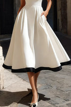 Ladies' Elegant Contrasting V-Neck Mid Length Dress