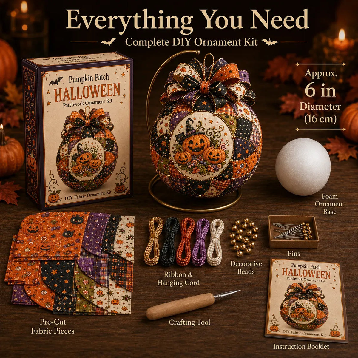 🎃 Beginner-Friendly DIY Halloween Classics Patchwork Ornament Kit Collection