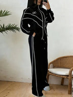 Casual High Waist Wide Leg Pants Color Block H-Line Daily Trousers