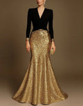 Black Mermaid V-neck Sequins Maxi Dress