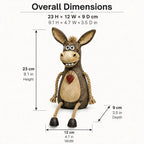 Rustic donkey figure on a plank with dangling rope legs
