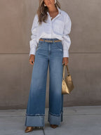 Pockets Casual Loose Jeans With No Belt