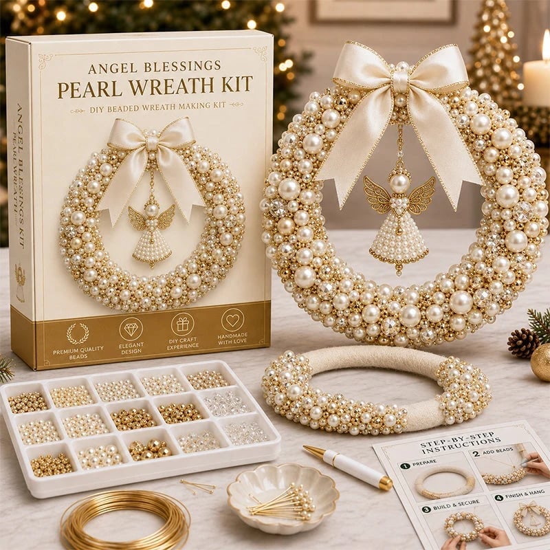 🎄 DIY Pearl Christmas Wreath Kit – Mini Handmade Bead Ornament for Tree, Bag & Decor