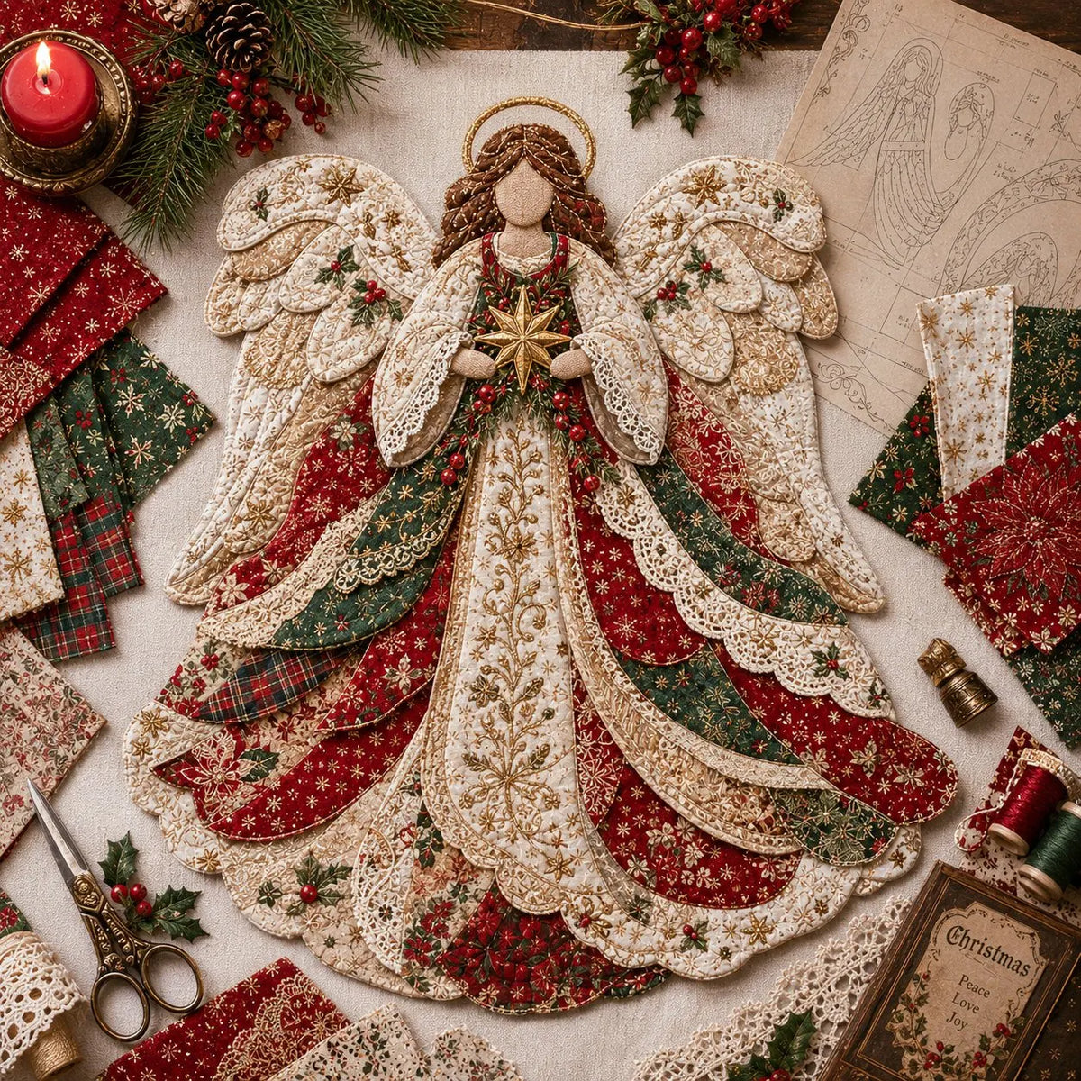 🎅Christmas Patchwork Fabric DIY Decor Kit – Stunning Results, Zero Experience Needed