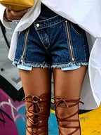 Casual Zipper Denim Shorts