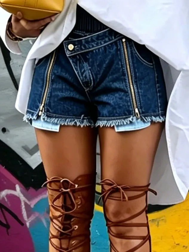 Casual Zipper Denim Shorts