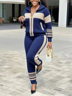 Casual Color Block Shawl Collar Sporty Cardigan